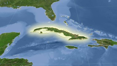 Küba ve mahallesi. Uzak eğimli perspektif - şekil parlıyordu. uydu resimleri