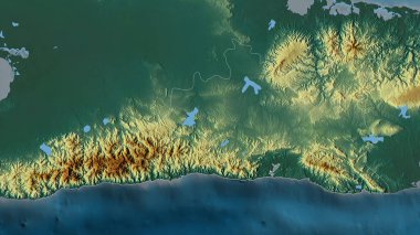 Santiago de Cuba, Küba vilayeti. Göller ve nehirlerle renkli rahatlama. Ülke alanına göre şekillendirilmiş. 3B görüntüleme