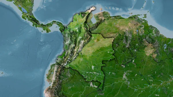 コロンビア衛星Cマップ上の領域の立体投影 暗い輝線アウトラインを持つラスター層の生の組成 — ストック写真