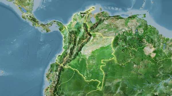 コロンビア衛星D地図上の領域の立体投影 光輝く輪郭を持つラスター層の生の組成 — ストック写真