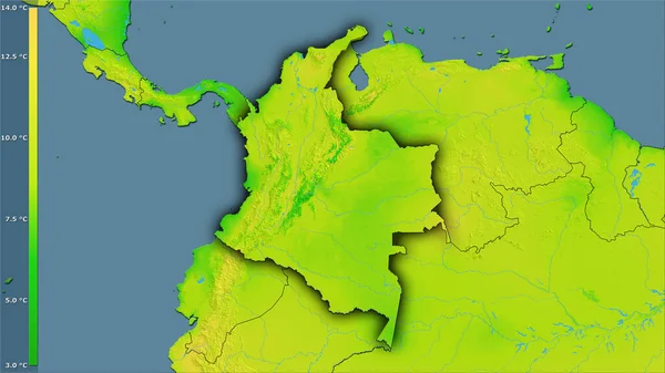 Variation Moyenne Température Diurne Dans Région Colombienne Dans Projection Stéréographique — Photo