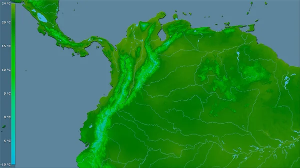 Minsta Temperatur Den Kallaste Månaden Inom Colombiaområdet Stereografisk Projektion Med — Stockfoto