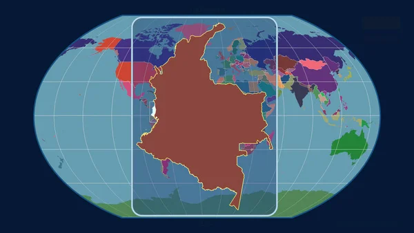 Увеличенный Вид Колумбии Перспективными Линиями Против Глобальной Карты Каврайской Проекции — стоковое фото