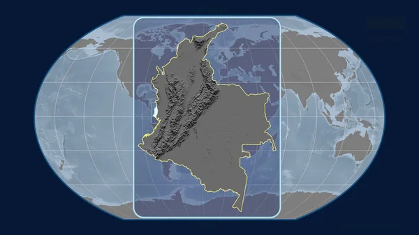 Vista Ampliada Colômbia Contorna Com Linhas Perspectiva Contra Mapa Global — Fotografia de Stock
