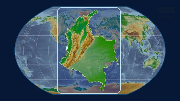Увеличенный Вид Колумбии Перспективными Линиями Против Глобальной Карты Каврайской Проекции — стоковое фото