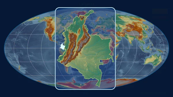 Vista Ampliada Del Contorno Colombia Con Líneas Perspectiva Contra Mapa — Foto de Stock