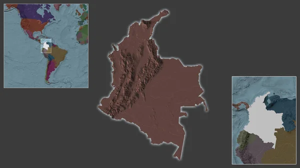Крупный План Колумбии Расположение Регионе Центре Крупномасштабной Карты Мира Цветная — стоковое фото