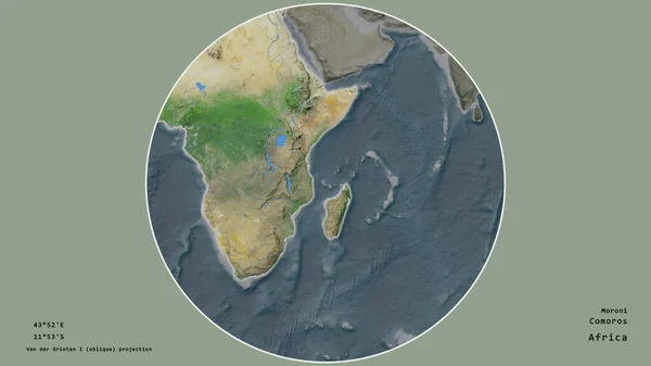 Het Gebied Van Comoren Gecentreerd Cirkel Rond Haar Continent Gedeukte — Stockfoto