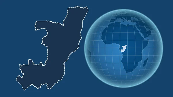 Kongo Brazzaville Globus Kształcie Kraju Powiększonej Mapie Odizolowanym Zarysem Niebieskim — Zdjęcie stockowe