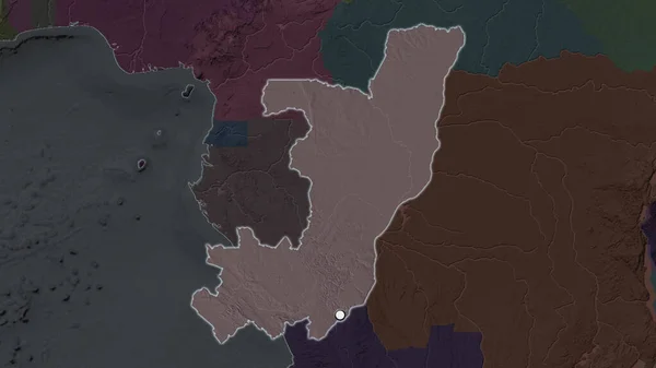 Подчеркнутый Район Конго Браззавиль Столицей Обезвоженной Карте Окрестностей Цветная Карта — стоковое фото