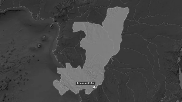 Подчеркнутый Район Конго Браззавиль Заглавной Точкой Меткой Обезвоженной Карте Окрестностей — стоковое фото