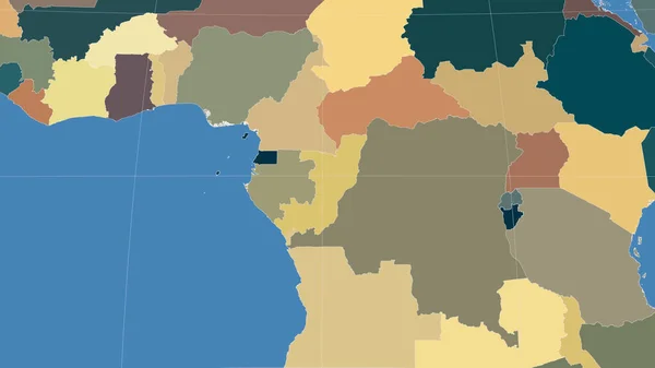 刚果布拉柴维尔及其邻近地区 距离偏斜的视角 没有轮廓 行政区划的彩色地图 — 图库照片
