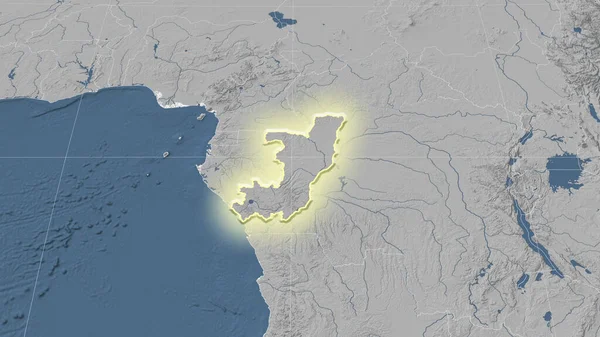 Kongo Brazzaville Jeho Okolí Vzdálená Šikmá Perspektiva Zářil Tvar Mapa — Stock fotografie