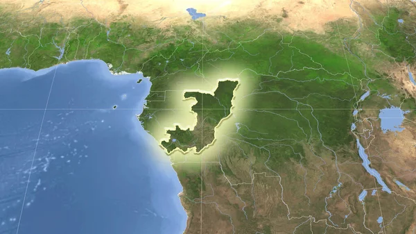 Congo Brazzaville Its Neighborhood Distant Oblique Perspective Shape Glowed Satellite — Stock Photo, Image