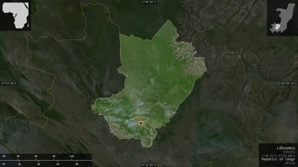 Lekoumou Регіон Республіки Конго Супутникові Знімки Форма Представлена Проти Своєї — стокове фото