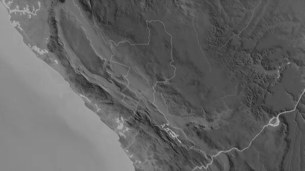 Ниари Регион Республики Конго Карта Масштабе Grayscaled Лаками Риверами Форма — стоковое фото