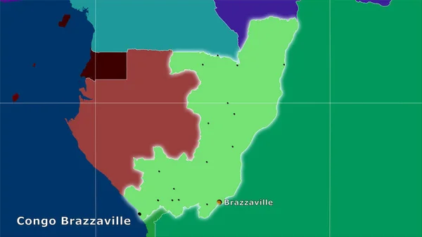 Congo Brazzaville Mapa Divisiones Administrativas Proyección Estereográfica Composición Principal —  Fotos de Stock