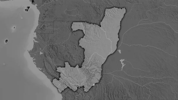 Κονγκό Brazzaville Περιοχή Στο Χάρτη Ανύψωσης Bilevel Στην Στερεογραφική Προβολή — Φωτογραφία Αρχείου
