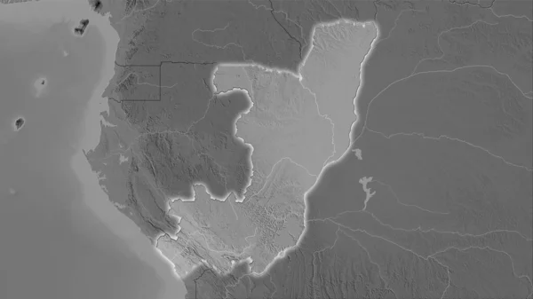 Congo Brazzaville Mapa Elevación Escala Grises Proyección Estereográfica Composición Cruda — Foto de Stock