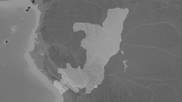 立体投影のグレースケール標高マップ上のコンゴブラザビル地域 ラスター層の生の組成 — ストック写真