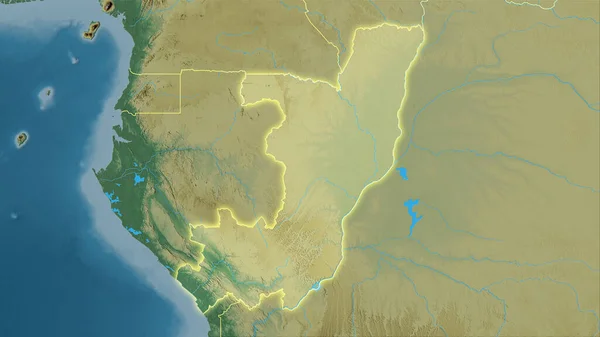Stereografik Projeksiyondaki Topografik Yardım Haritasında Kongo Brazzaville Bölgesi Işık Saçan — Stok fotoğraf