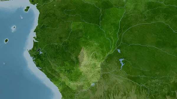 衛星Bマップ上のコンゴブラザビル地域の立体投影 ラスター層の生の組成 — ストック写真