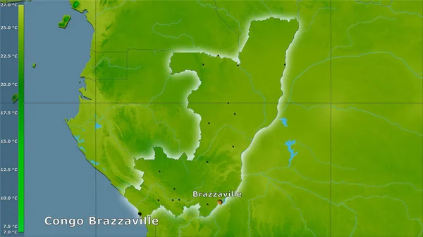 Ετήσια Μέση Θερμοκρασία Στην Περιοχή Brazzaville Κονγκό Στην Στερεογραφική Προβολή — Φωτογραφία Αρχείου