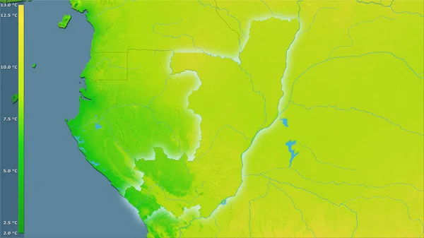 Mean Diurnal Temperature Variation Congo Brazzaville Area Stereographic Projection Legend — Stock Photo, Image