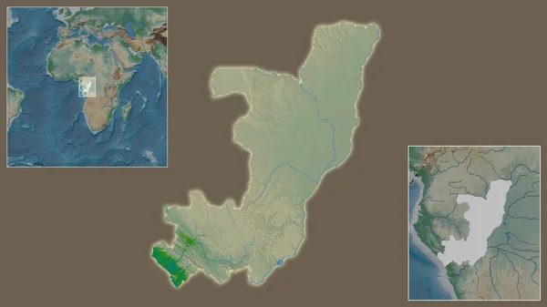 コンゴ ブラザヴィルとその地域に位置し 大規模な世界地図の中心部のクローズアップ 地図の色 — ストック写真