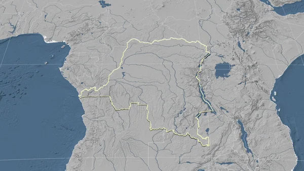 Kongo Kinshasa Jeho Okolí Vzdálená Šikmá Perspektiva Obrys Mapa Elevace — Stock fotografie