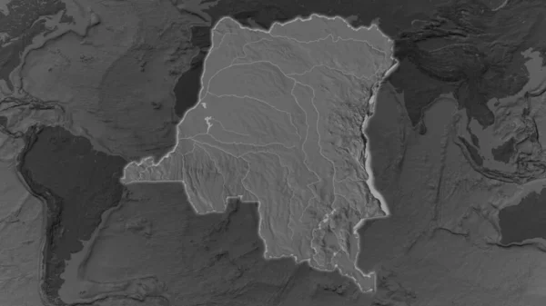 Demokratická Republika Kongo Rozšiřovala Žhnula Tmavém Pozadí Svého Okolí Mapa — Stock fotografie