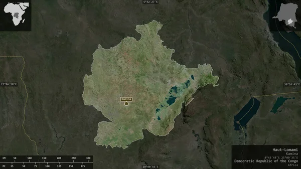 Haut Lomami 刚果民主共和国省 卫星图像 以信息覆盖的形式呈现在其国家区域上 3D渲染 — 图库照片