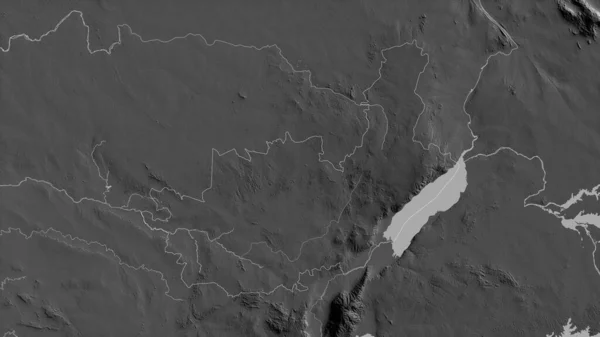 伊图里 刚果民主共和国的一个省份 有湖泊和河流的灰度地图 形状与它的国家相对应 3D渲染 — 图库照片