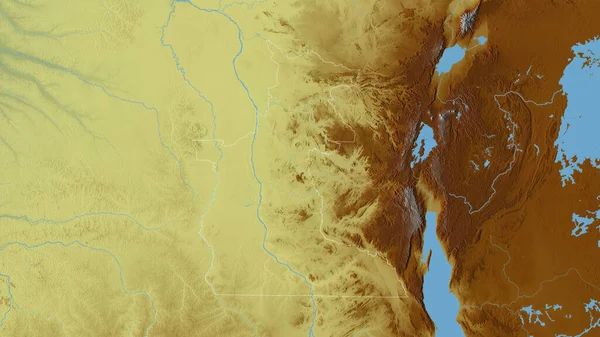 刚果民主共和国马涅马省 五彩斑斓的湖泊和河流 形状与它的国家相对应 3D渲染 — 图库照片