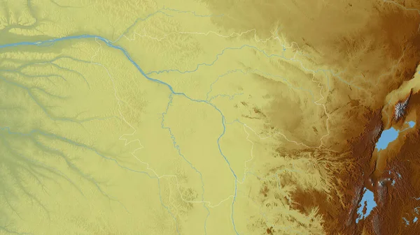 コンゴ民主共和国のトショポ州 湖や川と色の救済 形状は その国の領域に対して概説 3Dレンダリング — ストック写真