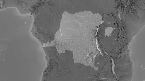 Congo Kinshasa Området Det Gråtonehøjde Kort Den Stereografiske Projektion Sammensætning - Stock-foto