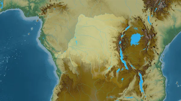 立体投影の地形図上のコンゴキンシャサ地域 ラスター層の生の組成 — ストック写真