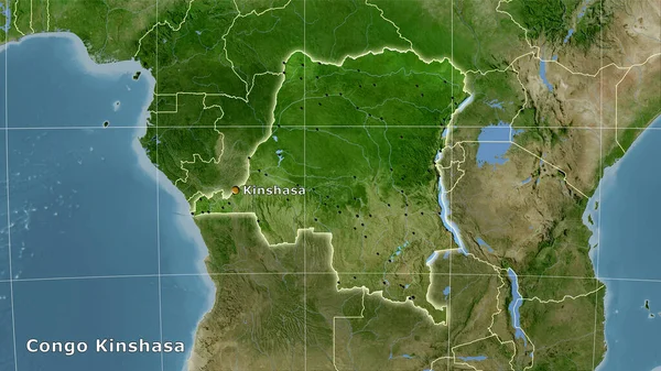 Територія Конго Кіншаса Супутниковій Карті Стереографічній Проекції Головний Склад — стокове фото