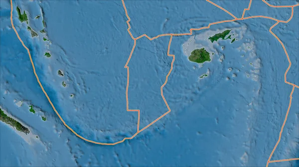 Tektonikus Lemezek Határai Műholdon Conway Reef Lemezterület Melletti Területek Térképe — Stock Fotó