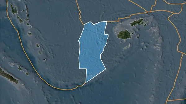 Obrys Tektonického Štítku Conway Reef Mapě Satelitu Oddělený Desaturací Přilehlých — Stock fotografie