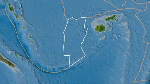 Placa Tectónica Conway Reef Delineada Bordes Placas Adyacentes Mapa Satélite — Foto de Stock