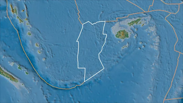 Umrissene Tektonische Platte Conway Reef Und Grenzen Benachbarter Platten Auf — Stockfoto