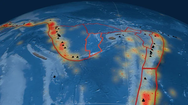 Placa Tectónica Conway Reef Delineada Globo Topografía Batimetría Mapa Elevación — Foto de Stock