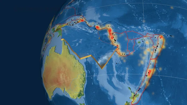 Conway Reef Placa Tectônica Extrudida Apresentada Contra Globo Mapa Topográfico — Fotografia de Stock