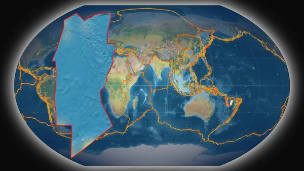 Conway Resif Tektonik Plakası Kavrayskiy Projeksiyonundaki Küresel Topoğrafik Haritaya Karşı — Stok fotoğraf