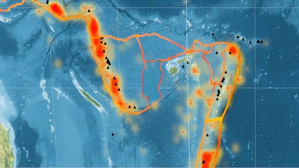 콘웨이 Conway Reef Tectonic Plate 카브라 투영의 지형학 지도에 설명되어 — 스톡 사진