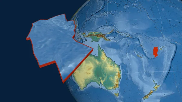 Plaque Tectonique Conway Reef Extrudée Présentée Contre Globe Carte Topographique — Photo
