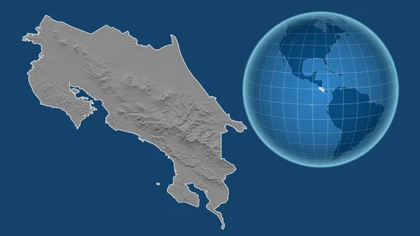 Costa Rica Globo Con Forma Del País Contra Mapa Ampliado —  Fotos de Stock