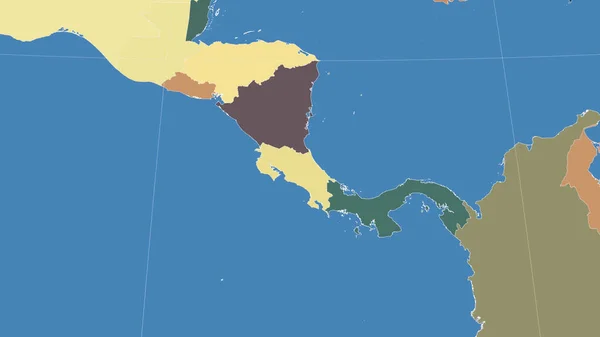 Kostaryka Jej Okolice Daleka Perspektywa Skośna Brak Konturu Kolorowa Mapa — Zdjęcie stockowe
