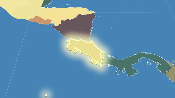 Коста Рика Окрестности Далекая Косовая Перспектива Форма Светилась Цветная Карта — стоковое фото